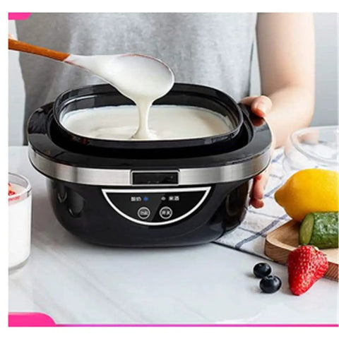 No Sweat Automatic Yogurt Maker With Four Leakproof Glass Jars Smart Constant Heat Fermenter for silky homemade yogurt in kitchen.
