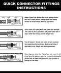 Quick connector fittings instruction diagram with four grayscale panels showing tube insertion, O-rings, and removal steps.