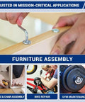 Using hex wrench on Beefy Stainless Steel Binding Screw And Nut Kit for furniture assembly, quick builds.