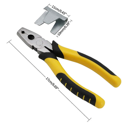 DIY Cage Fastening Kit With 600 Wire Cage Buckle Clips And Pliers, yellow handle pliers with metal clip and dimensions