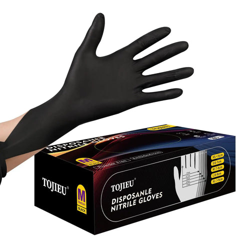 Disposable Nitrile Gloves, Powder Free, Latex Free, Household Cleaning Gloves Medium 100 Pack with hand in black glove