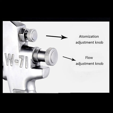 Close-up of the adjustment knobs on the Badass Pneumatic Spray Gun With One Point Five Mm Nozzle W Seven One Model for precise control.