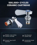 500,000+ cycles ceramic cartridge for Lead-Free 8 Inch Center Wall Mount 3 Compartment Sink Faucet with 8" Spout.