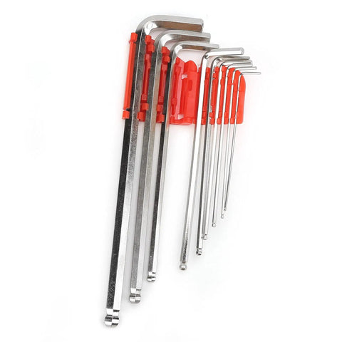 Heavy Duty Nine Piece Metric Hex Key Set Wrench Kit Storage Cover Chrome Vanadium Steel Auto Repair Machine Handles 1 5 Mm To 10mm Bolts Rugged Build Stops Snapping Grinds Fixed Repairs Shop Mechanics Finish Work Save Avoid Brands, chrome vanadium hex keys in red holder