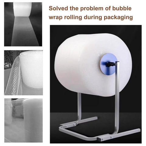 Rock Solid Vertical Bubble Wrap Dispenser Stand fits twelve to sixty inch rolls made of galvanized steel for packaging use.