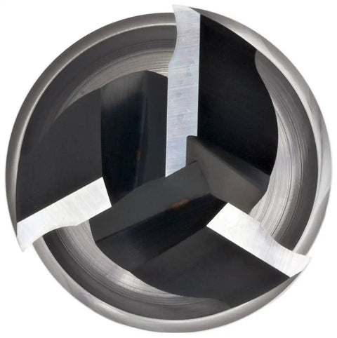 Top view of Carbide Square Nose End Mill Pro Grade Extra Long Reach For Aluminum And Nonferrous 6 Inch Length 3 Flutes