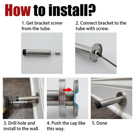 Installation guide for Thick 304 Stainless Steel Door Stopper With 1mm Cushioning Bumper No Slam Wall Protector Brushed Finish