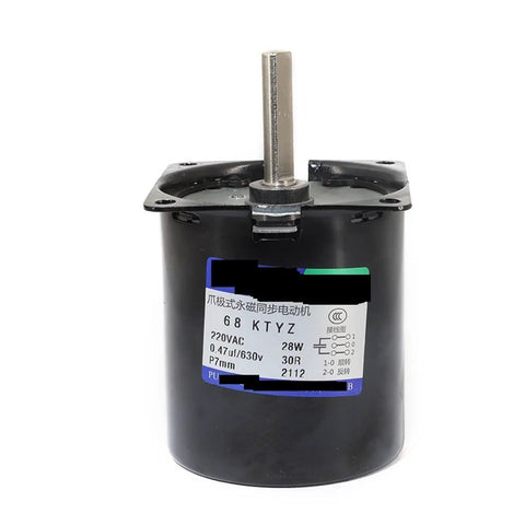 High Torque Synchronous Motor With 28 Watts And 220 Volt Ac, featuring a metal gearbox and 7mm shaft for DIY repairs.