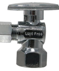 Front view of One Half Inch Female NPT to Three Eighths Inch OD Compression Angle Ball Valve, durable two-piece plumbing fitting