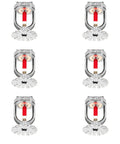 Six Pack Heavy Duty Fire Sprinkler Heads Half Inch Thread Quick Response Pendent Style with red indicator, mounted for fire safety.