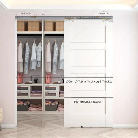 Soft Close Pocket Door Slide Hardware And Track Set For Barn Doors with Heavy Duty Hanger installed in closet