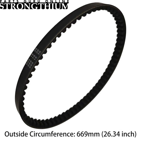 Side view of Three Pack 669-18-30 CVT Drive Belt For GY6 139QMB Short Case Scooters, built with neoprene and aramid.