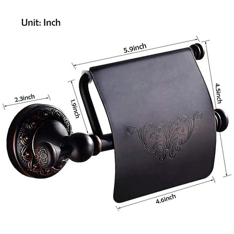 Oil Rubbed Bronze Toilet Paper Holder With Cover, Brass Tissue Roll Holder For Bathroom, 4.5x4.6 cover with ornate design