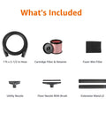 Accessories for 12 Gallon 5 HP Wet Dry Vacuum Cleaner For Home Garage And Job Site with reusable filters and 7-foot hose.