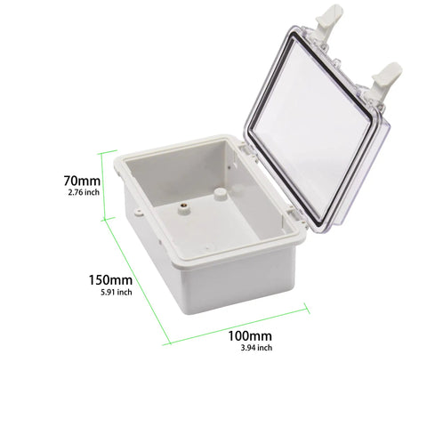Open Rugged Weatherproof ABS Junction Box With Hinged Clear Grey Cover IP67 Waterproof Electrical Enclosure 150x100x70 mm