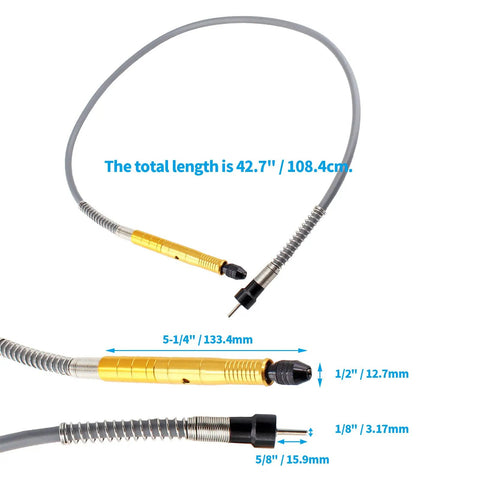 Gold One Eighth Inch Flex Shaft Adapter For Rotary Tools Pro Grade Flexible Shaft Attachment dimensions shown