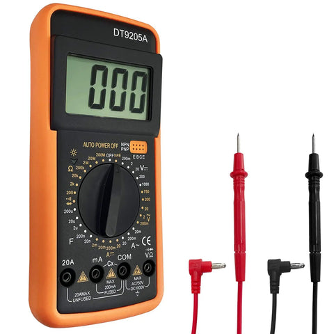 Handheld Digital Multimeter With Three And A Half Digit Display for DIY and Pros, shown with red and black test probes.