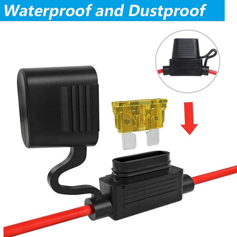 14 Gauge Inline Fuse Holder Kit 12V DC ATC and ATO Blade Fuse Holders With 60 Standard Car Fuses 14 AWG Waterproof Wiring Harness