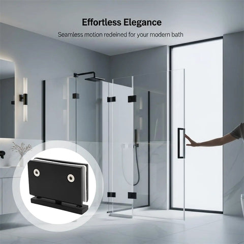 Matte Black Frameless Shower Door Hinge, Heavy Duty 304 Stainless Steel, 360 Degree Pivot for Bathroom, Built to Last Mount, Fits Glass 3.5 X 2 X 2.8 Inch on glass door