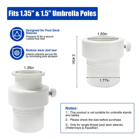 Pool Umbrella Sleeve Adapter And Pole Stabilizer For In Pool Holder Fits 1.5 Inch And 1.35 Inch Poles No Wobble Prevents Tilting