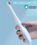 Oral Endoscope With 1920P HD Camera And 8 Handy LED Lights, 70 Degree Rotatable Angle For Close Up Teeth, At Home Dental Check Camera For Android And iOS, Easy Phone Recording And Clear Dental View In Purple handheld oral endoscope in hand