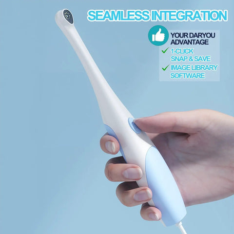 Oral Endoscope With 1920P HD Camera And 8 Handy LED Lights, 70 Degree Rotatable Angle For Close Up Teeth, At Home Dental Check Camera For Android And iOS, Easy Phone Recording And Clear Dental View In Purple handheld oral endoscope in hand