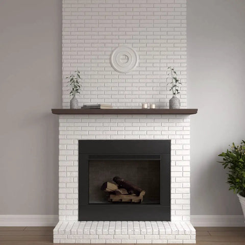 Fireplace with Bradford Ceiling Medallion 12 1/2 Inch Outside Diameter 3 7/8 Inch Inside Diameter 3/4 Inch Projection on brick wall.