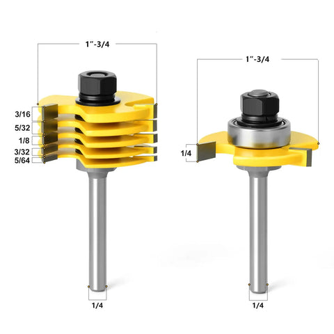 Hella Sturdy Six Piece Slot Cutter Router Bit Set With One Quarter Inch Shank, showcasing precision sizes and tough alloy steel.