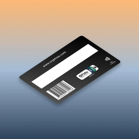 Fido2 Certified Multi Factor Auth Token Nfc Smart Card, black card showing NFC logo and barcode for secure passwordless login.