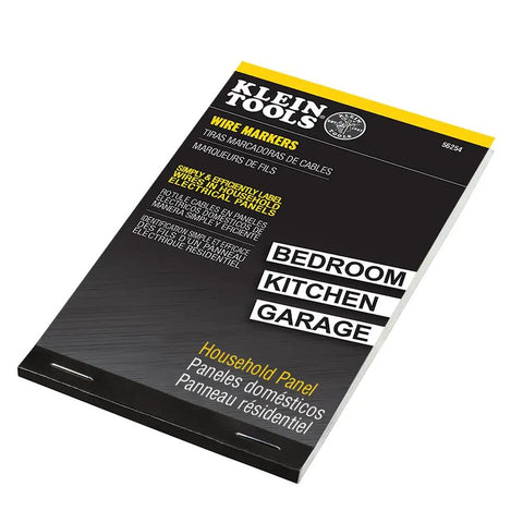 Wire Marker Label Book For Home Electrical Panels With 0.2 Inch By 1.5 Inch Vinyl Coated Labels showing kitchen and garage
