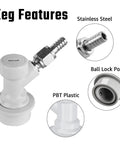 Two Pack Ball Lock Disconnect Fittings With Five Sixteenths Inch Stainless Steel Gas Barb For Kegging Setups, MFL Quick Disconnect Swivel Nut Design, Compatible With Ball Lock Posts And Sankey Adapters, stainless steel and PBT plastic