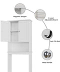 Over The Toilet Storage Cabinet With Adjustable Shelf And Anti Tip Base Freestanding Bathroom Rack features magnetic stopper and anti-tilt device.