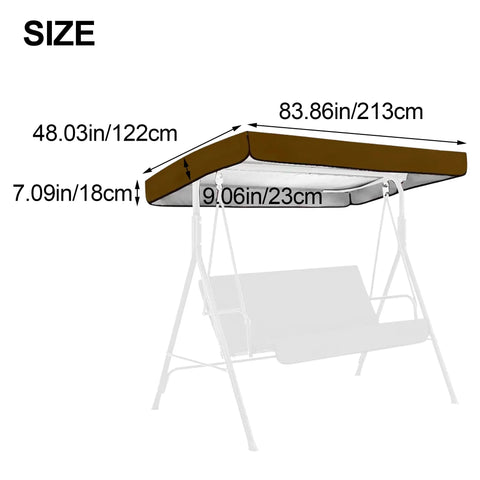 Cozy Up Your Outdoor Swing With This 84 By 48 Inch Coffee Canopy Replacement Top Universal Waterproof Patio Swing Cover For 3 Seaters Great For Garden Yard Park And Porch shown with size dimensions.