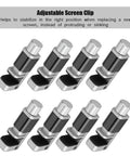 Eight-pack phone screen clip with adjustable aluminum fixture and rubber pads for LCD screen alignment and repair, universal fit.