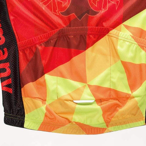 Colorful geometric patterned sports jersey with abstract design