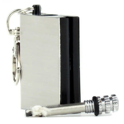5 Pack Waterproof Permanent Fire Starters For Camping And Emergencies, Durable Metal Flint Lighter Keychain Kit, shown in silver