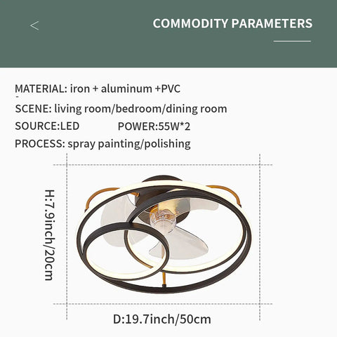 Dope 19 Inch Ceiling Fan With Lights Remote Control 3 Color Temperatures, round pendant style, material: iron, aluminum, PVC