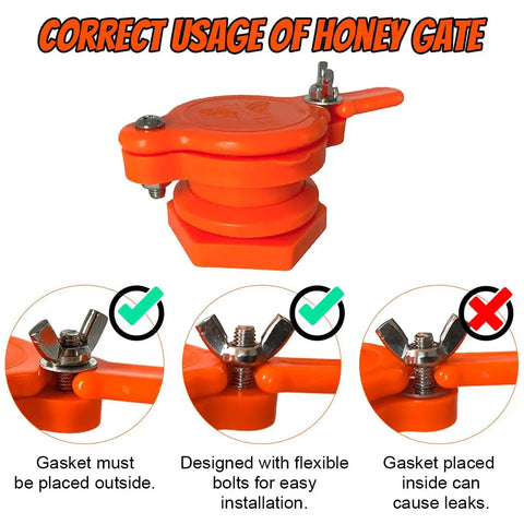 Instructions for Two Pack Honey Gate Valve For Extractors with correct gasket placement and flexible bolts for easy install.