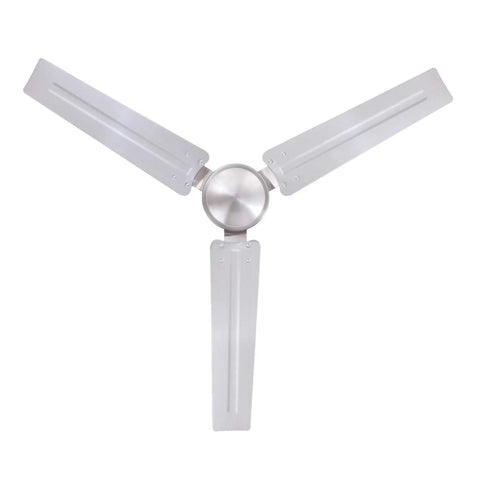Close-up of three steel blades of Jax 56 Inch Modern Industrial Ceiling Fan With Remote Control Brushed Nickel Finish Downrod Install Quiet Motor