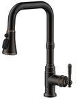 Vintage Kitchen Sink Faucet With Pull Down Sprayer And Single Handle, oil brushed bronze finish, 13 inch height, sleek design.