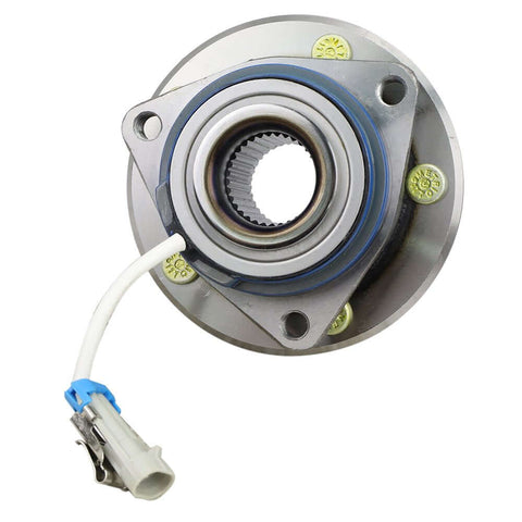 Front view of front wheel hub bearing assembly single pack for Chevy Impala Monte Carlo Buick LaCrosse Cadillac DTS and more