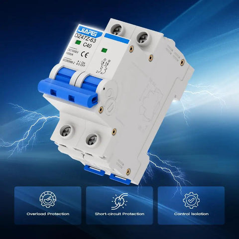Miniature Circuit Breaker for Solar Power Setup 1000V 2 Pole 40 Amp Isolator With Thermal Magnetic Trip DIN Rail Mount DC Disconnect Switch C40 for solar DC protection