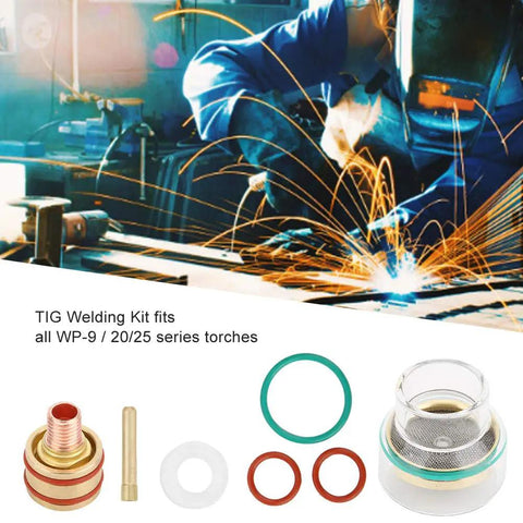 Tig Welding Kit With Glass Cup Torch Collet Argon Arc Accessories Copper Rubber Components Replacement Parts For WP9 And WP20 1.6mm Pro Grade Gear
