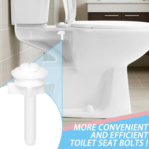 Heavy Duty Toilet Seat Screws Replacement Kit With Two Rapid Adjust Lifters And Heavy Plastic Bolts Nuts Washers shown on a toilet.