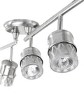 Close-up of Kearney 6-Light Foldable Track Lighting in Brushed Nickel with White Glass Shades and adjustable heads.