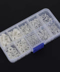 Kickass White Nylon Screws Assortment Kit For Tough Diy And Garage Repairs Featuring Heavy Duty Fasteners In Sleek Portable Storage Box With 270 Pieces, organized in a clear storage box.