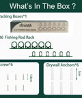 Vertical And Horizontal Fishing Rod Holder Set For Wall, Ceiling, Or Garage, Holds Up To 6 Rod And Reel Combos packaging
