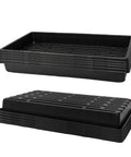 10 Pack 1020 Seed Tray Set With Extra Thick Heavy Duty No Holes No Leak Reusable Propagation Flats in black PS plastic stacked
