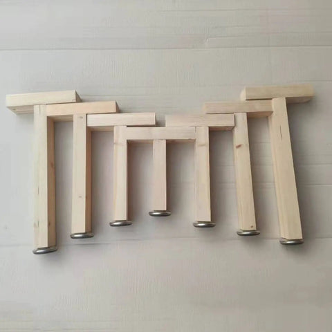 Adjustable TShaped Bed Slat Support Legs Solid Wood Table And Cabinet Feet on white surface, showing different heights.