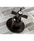 Millennium Double-Handle Tub And Shower Faucet In Polished Brass, Built Tough With Brass Zinc Alloy And ABS, close-up handle detail.